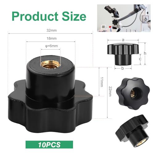 10Pcs 7 Star Through Hole Knob M6 Knurled Thread Clamping Knob, Star Shape Hand Knobs Black Plastic Screw-On Clamping Star Knob Handle - size: M6, style: Through Hole