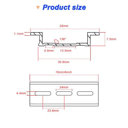 Aluminum DIN Rails, 10 CM /4 inches, 35mm Wide, 7.5mm High Top Hat Slotted DIN Rail with RoHS (10 Pack, Silver) - color: 10cm