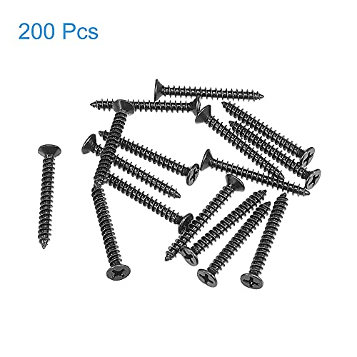 uxcell M3.5 x 30mm Wood Screws Phillips Flat Head Carbon Steel Self Tapping Screws Black 200pcs - size: M3.5 x 30mm