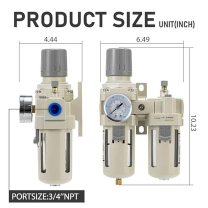 Air Compressor Pressure Regulator,Gauge(0-150PSI),Water Separator For Air Compressor Semi-Auto Drain 3/4 NPT Threaded Interface - size: 3/4 NPT, style: Semi-Auto Drain