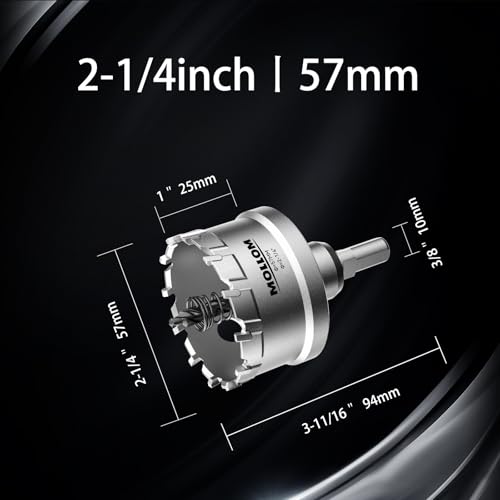 Mollom 2-1/4" (57mm) 2Pcs Heavy Duty Carbide Hole Saw with 3 Pilot bit - size: 57mm | 2-1/4" - 2PCS