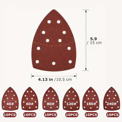 60Pcs Mouse Sander Sandpaper Assorted Grits,11Holes Detail Sander Sandpaper