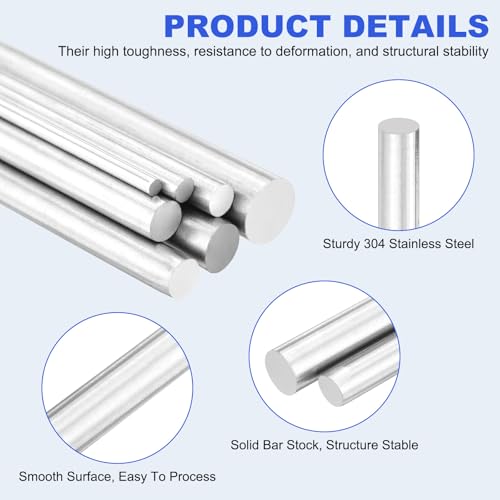 uxcell 5pcs 304 Stainless Steel Round Rods, 1/4" Dia x 16" Length Stainless Steel Metal Solid Shaft Rod Bar for Industry Use Metal Working Hobbies DIY Craft, Silver - size: 1/4" Dia x 16" Length