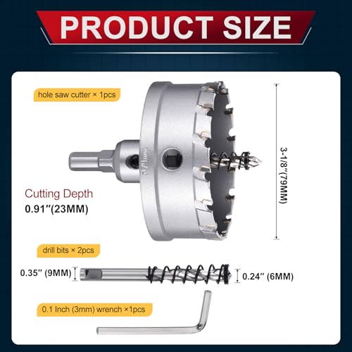 Tungsten Carbide Tipped Hole Saw 3-1/8 Inch 79mm Hole Cutter - size: 3-1/8 Inch (79mm)