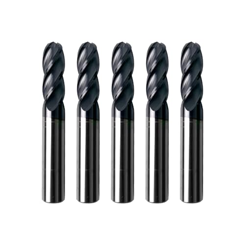 5Pcs 3/8" Carbide Ball Nose End Mills, ALTiN Coated, 4 Flute - size: 3/8 in