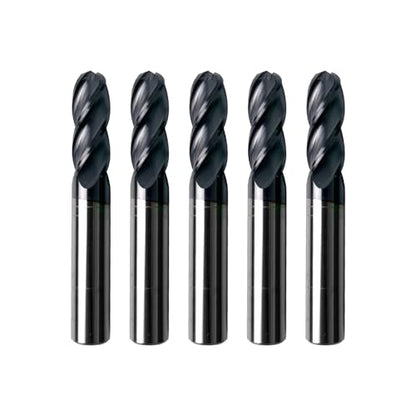 5Pcs 3/8" Carbide Ball Nose End Mills, ALTiN Coated, 4 Flute - size: 3/8 in
