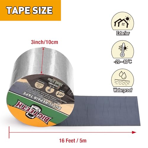 BIGTEETH Aluminum Butyl Waterproof Tape 4 inch x 16 feet - color: 4 inch x 16 feet