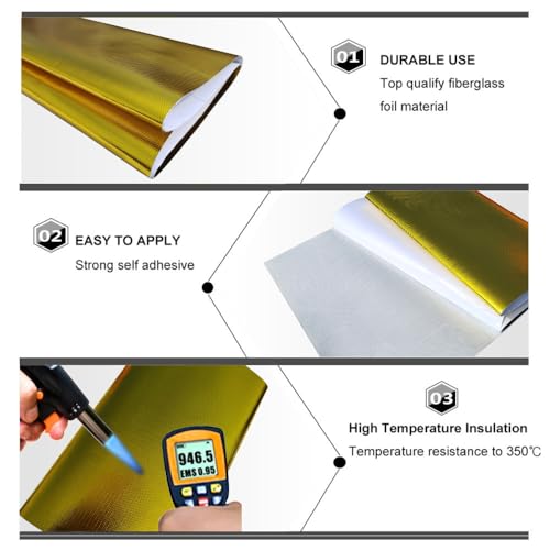 Gold Adhesive Backed Heat Shield Material Heat Shield Mat Automotive Heat Shield Heat Shield Wrap,Fiberglass Thermal Insulation （golden 12'' X 24''） - color: Gold, size: 12 x 24 Inch