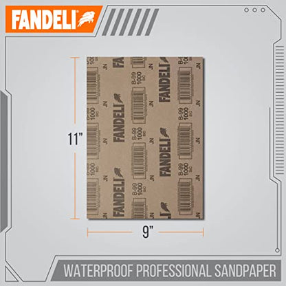 Fandeli | Waterproof Sandpaper | 1000 Grit | 25 Sheets 9'' x 11'' | For Car Polishing, Wood Furniture Sanding and Metal Sanding | Water Resistant - style: 1000 Grit