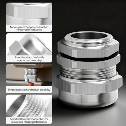 2pcs 1"NPT Nickel-Plated Copper Cable Gland, Metal Waterproof Cable Gland, Adjustable Cable Gland Protectors 18-25mm - color: With Nuts, size: 1" NPT