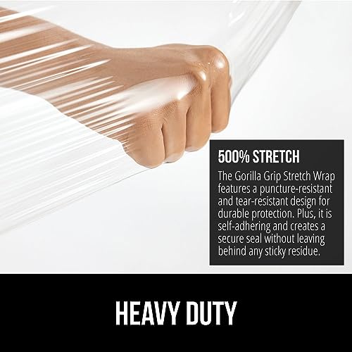 GORILLA GRIP Stretch Film Shrink Wrap for Moving, 500'x17" Roll - size: 17" - 500 FT Roll