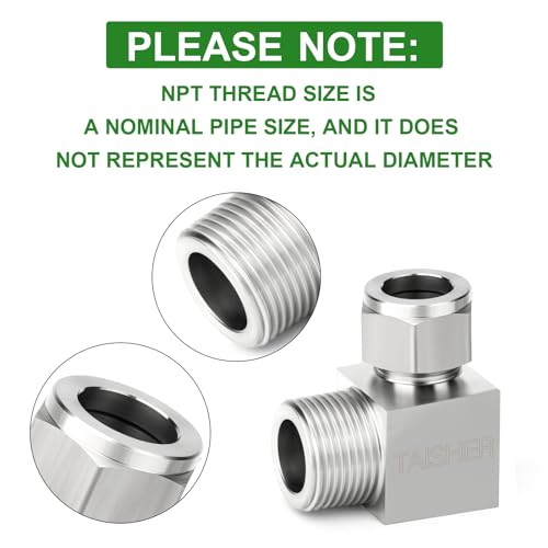 TAISHER 2PCS 304 Stainless Steel Square 90 Degree Compression Tube Pipe Fitting Connector, 1/4" Tube OD x 1/8" NPT Male Adapter - size: 1/4" OD x 1/8" MNPT