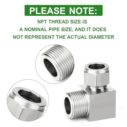 TAISHER 2PCS 304 Stainless Steel Square 90 Degree Compression Tube Pipe Fitting Connector, 1/4" Tube OD x 1/8" NPT Male Adapter - size: 1/4" OD x 1/8" MNPT