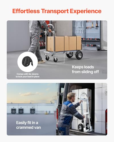 VEVOR 2 in 1 Hand Truck, 1000 lbs Load Capacity for 4-Wheel Mode, Convertible Hand Truck Dolly with Non-Slip Handle & Wheels, Portable Trolley Dolly for Moving Home, Office, Warehouse, Supermarket - size: 1000 lbs