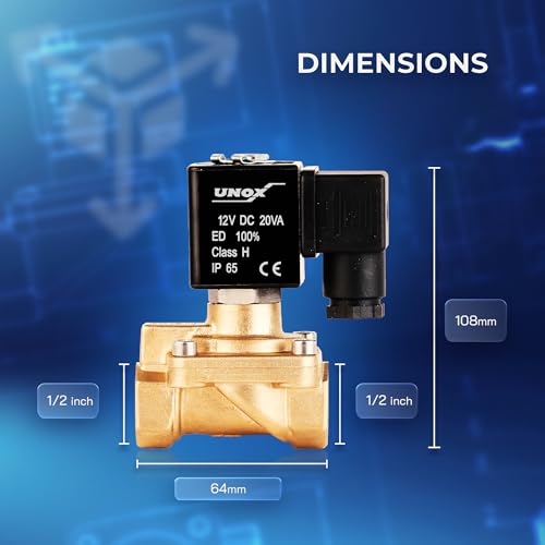 UNOX 1/2" NPT Solenoid Valve 12V DC, Brass Control Valve Normally Closed - 7-232 PSI Multi-Purpose Reliable Control Valve for Water, Air, and Gas - Solenoid Valves - size: 0.5 Inch, style: 12V DC