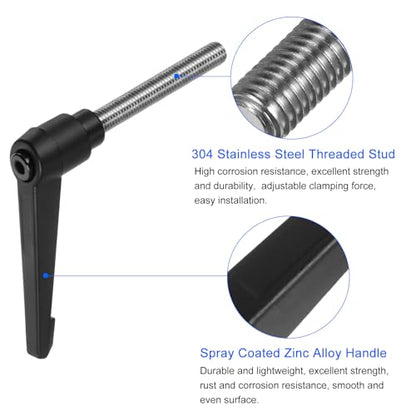 uxcell 2pcs Clamping Lever Handles, M10 x 60mm 304 Stainless Steel Threaded Male Stud, Adjustable Handles Locking Quick Release Ratchet Push Button Bolt Knobs, Black - size: M10 x 60mm