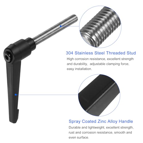 uxcell 2pcs Clamping Lever Handles, M10 x 60mm 304 Stainless Steel Threaded Male Stud, Adjustable Handles Locking Quick Release Ratchet Push Button Bolt Knobs, Black - size: M10 x 60mm