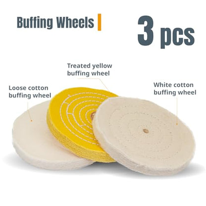 POWERTEC 6 Inch Buffing & Polishing Wheels (40 Ply) w/Buffing Polishing Compounds Kit, Extra Thick Buffer Wheels w/ 1/2" Arbor Hole for Bench Buffer Polisher and Bench Grinder (71631) - size: 6 inch, 6 pack
