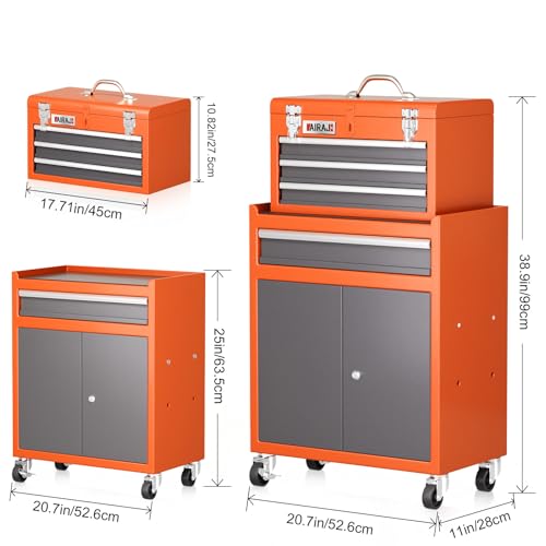4 Drawer Rolling Tool Chest with 360° Wheels,40"Detachable 2-in-1 Tool Box - color: Orange‌, size: 4-drawer tool chest