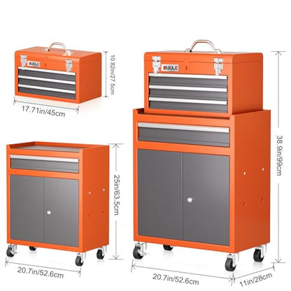 4 Drawer Rolling Tool Chest with 360° Wheels,40"Detachable 2-in-1 Tool Box - color: Orange‌, size: 4-drawer tool chest