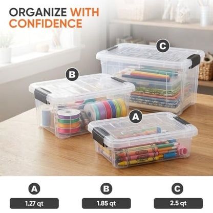 Superio 1.27 Quart Clear Plastic Storage Containers with Lids, Stackable Organizer Bins, BPA-Free Storage Boxes for Home, Office, Dorm & Classroom, 1 Pack - size: 1.27 Quarts