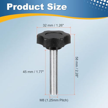 HARFINGTON 6Pcs Star Knob Handle M8 x 45mm Male Thread Metric Carbon Steel - size: M8 x 45mm