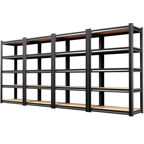 4-Pack Garage Shelving for Home Storage & Multi-Room Organization, 71" H x 28" W x 12" D 5-Tier Adjustable Metal Storage Rack for Tools, Household Essentials, Garage, Pantry & Basement Storage - size: 28"Wx12"Dx71.2"H