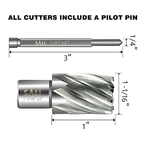 SALI Annular Cutter Diameter 1-1/16 Inch with Weldon Shank 3/4"(with 2 Flats) Cutting Depth 1" Mag Drill Bit for Magnetic Drill Press HSS Fully Ground Drill with One 1/4"*3" Pilot Pin - size: 1-1/16"*1"