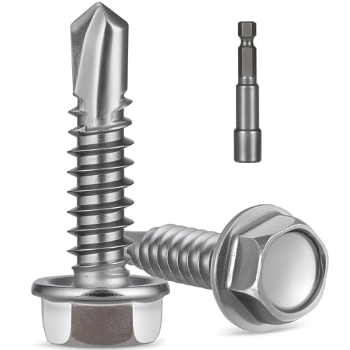 Self Drilling Screws for Metal,#12 x 1-1/4" (80Pcs),Hex Washer Head 410 Stainless Steel,Self Tapping - size: #12 x 1-1/4''