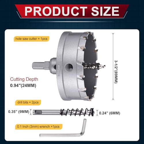 Tungsten Carbide Tipped Hole Saw 3-1/2 Inch 89mm Hole Cutter - size: 3-1/2 Inch (89mm)