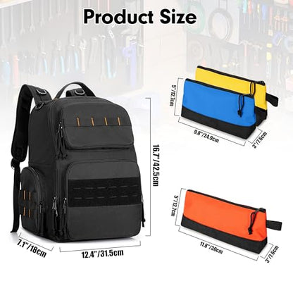Rexmica Tool Organizer Bag Backpack with 3 Tool Zipper Pouch for Men