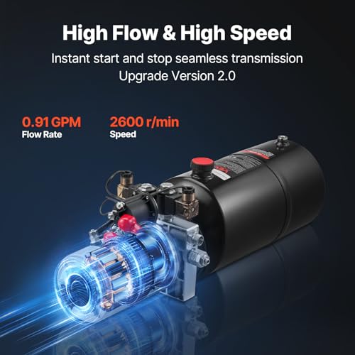 VEVOR 8 Quart Hydraulic Power Unit, Double Acting Dump Trailer Pump, 3200 PSI Max Relief Pressure & 0.91 GPM Flow Rate, DC 12V Hydraulic Pump with Metal Reservoir for Dump Trailer Car Lifting