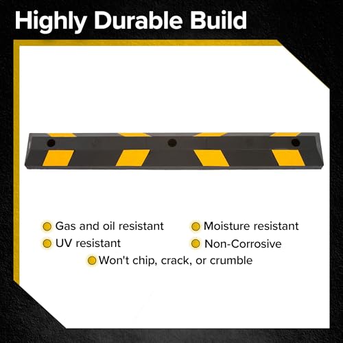 Guardian Parking Stop, 4 Foot Long Flexible Rubber Curb, Highly Visible Accessory with Mounting Holes for Job Sites and Garages, Black/Yellow - size: 4 Foot