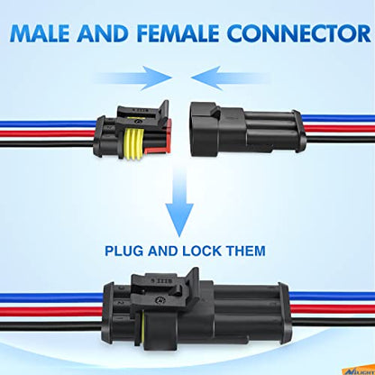 Nilight 10 Pack 3Pin Electrical Wire Connectors Male and Female Plug Socket - size: 3Pin Wire Harness 10Sets