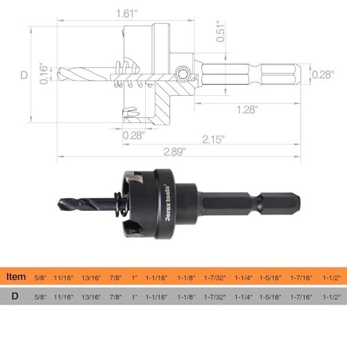 Tungsten Carbide Tipped Quick Change Hole Cutter, 1-1/2 inch TCT Hole Saw, Oxided Coating with 5mm Hole Depth Heavy Duty, for Stainless Steel, Mild Steel, Iron, Copper, Brass, Plastic - size: 38mm | 1-1/2", style: Single Pack