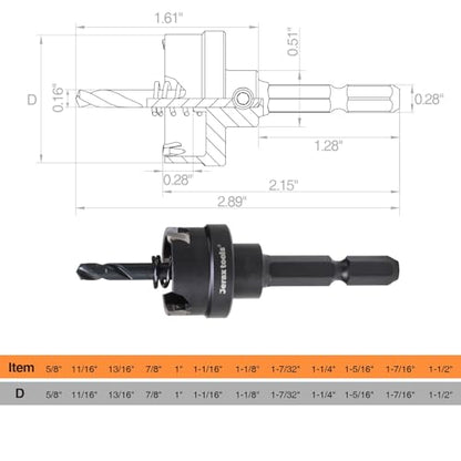 Tungsten Carbide Tipped Quick Change Hole Cutter, 1-1/2 inch TCT Hole Saw, Oxided Coating with 5mm Hole Depth Heavy Duty, for Stainless Steel, Mild Steel, Iron, Copper, Brass, Plastic - size: 38mm | 1-1/2", style: Single Pack