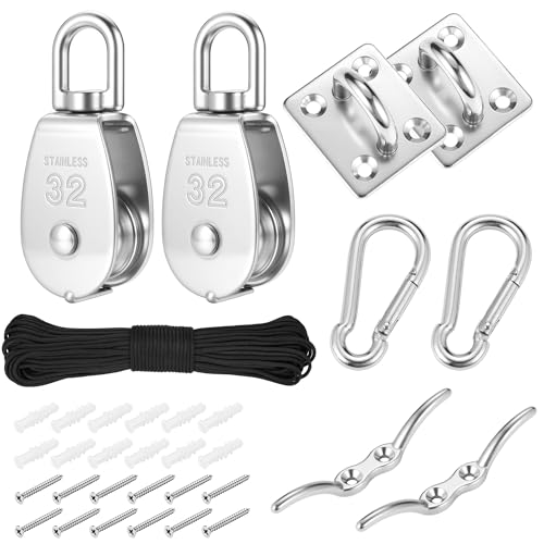 2 Sets M32 Cable Pulley System for Heavy Duty Lifting with 66FT Nylon Rope - style: M32