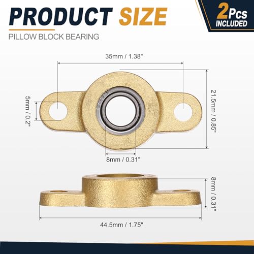 uxcell 2Pcs STF08 Pillow Block Bearings 8mm Bore, Copper Housing, ABEC 3 - size: STF08(8mm Shaft)
