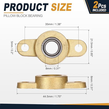 uxcell 2Pcs STF08 Pillow Block Bearings 8mm Bore, Copper Housing, ABEC 3 - size: STF08(8mm Shaft)