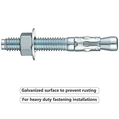 Wensilon 5/8x4-1/2 10Pcs Inch Standard Fasteners for Heavy-Duty Zinc Wedge Anchors for Cement and Concrete - size: 5/8x4-1/2"