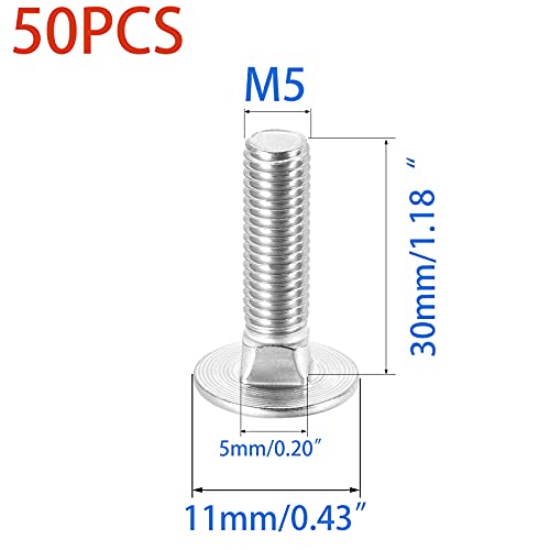 50 Pcs Carriage Bolts, Coach Bolts,Neck Carriage Bolt, Round Head, Square Neck, Zinc Plated （M5-0.8x30mm） - size: M5-0.8x30mm（50Pcs）
