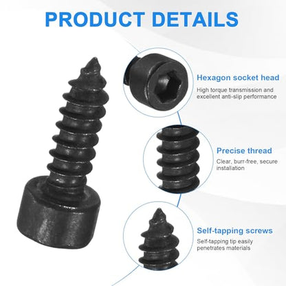 M METERXITY 100 Pack Hex Socket Head Screws, M5x16mm Stainless Steel Bolts Full Thread Self Tapping Screws for Furniture Machinery Electrical Appliances [Black] - size: M5x16mm