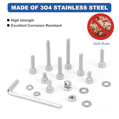 640Pcs Metric M3 Hex Socket Head Cap Screws Assortment Kit, M3x 6/8/10/12/16/20/25/30mm Internal Hex Drive Allen Bolts Nuts and Washers Set Kit, 304 Stainless Steel, Fully Threaded, Pitch: 0.5mm