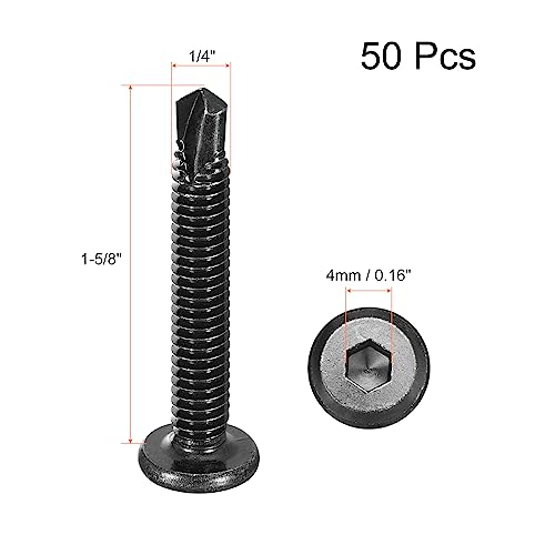 uxcell Hex Socket Self Tapping Screws, 1/4 x 1-5/8" 410 Stainless Steel Sheet Metal Flat Head Drilling Screw 50pcs, Black - color: Black, size: 1/4 x 1-5/8"