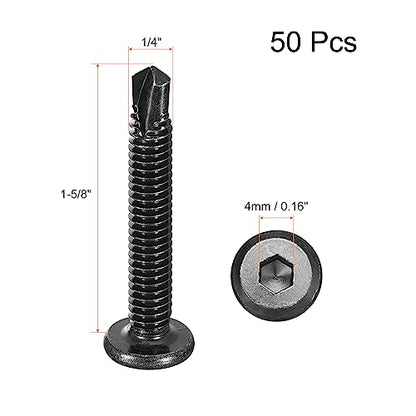 uxcell Hex Socket Self Tapping Screws, 1/4 x 1-5/8" 410 Stainless Steel Sheet Metal Flat Head Drilling Screw 50pcs, Black - color: Black, size: 1/4 x 1-5/8"