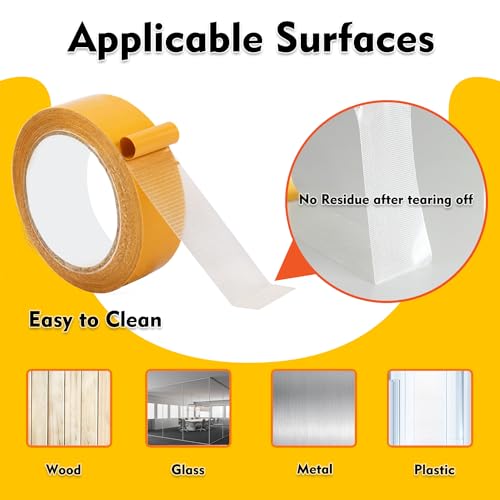 Qoqooice Double Sided Fabric Tape Heavy Duty Mounting Tape 1.58" x 33FT Resistente Clear Super Stick Tape with Fiberglass Mesh High Tack Strong Adhesive for Clothes Carpet Arts - size: 1.58 Inch x 33Ft