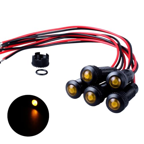 5pcs 8mm LED Indicator Light Plastic Black Signal Dot Lamp 110-220VAC 5/16" Mounting Hole Size with 15cm/5.9in. Wire (Yellow LED) - color: Yellow, size: 8mm 110-220V