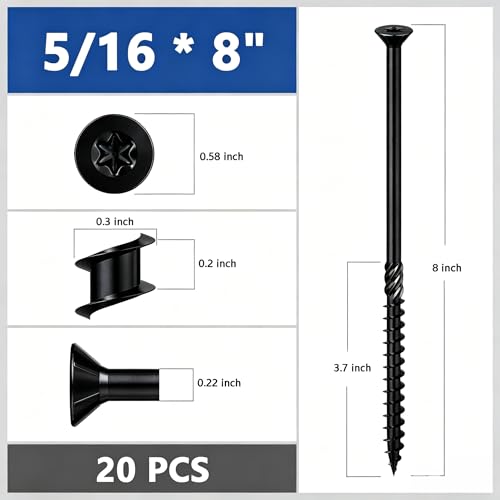 Wensilon 5/16 * 8" Black Deck Screws 20pcs 2lbs 8x200mm Lag Screws - color: Black, size: 5/16*8"