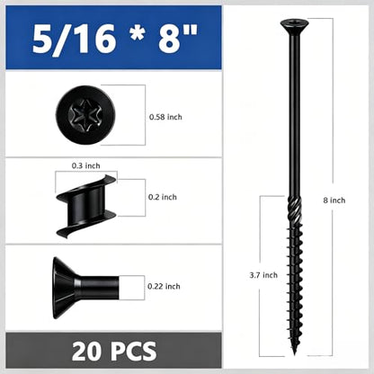 Wensilon 5/16 * 8" Black Deck Screws 20pcs 2lbs 8x200mm Lag Screws - color: Black, size: 5/16*8"