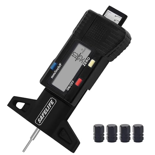 SAFELIFE Digital Tire Tread Depth Gauge, 3 Modes-Fractional Inch, Decimal Inch and Millimeter, Zeroable Tire Tread Depth Gauge for Motorcycles,Cars,Trucks Accurate Tyre Tread Depth Gauge-Black - color: black